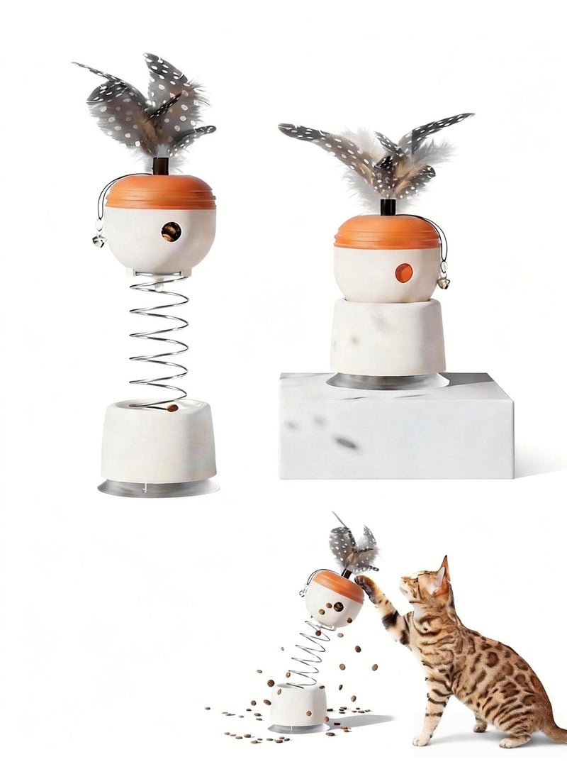 لعبة قطط تفاعلية مع موزع مكافآت، لعبة ريشة زنبركية قابلة للطي بقاعدة شفط قوية، للتمرين داخل المنزل، التغذية البطيئة والتحكم في الوزن - Image 1